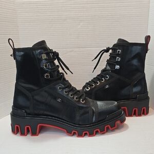 Christian Louboutin Panaroot Dune Combat  Boot Red Plug Mens